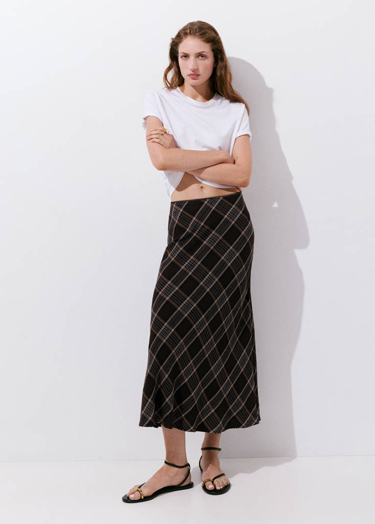 Spódnica midi w kratę brązowy - Kobieta - XS - MANGO