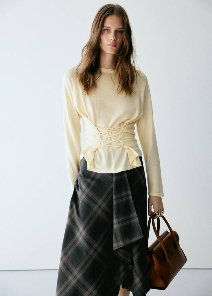 Checked Asymmetric Skirt