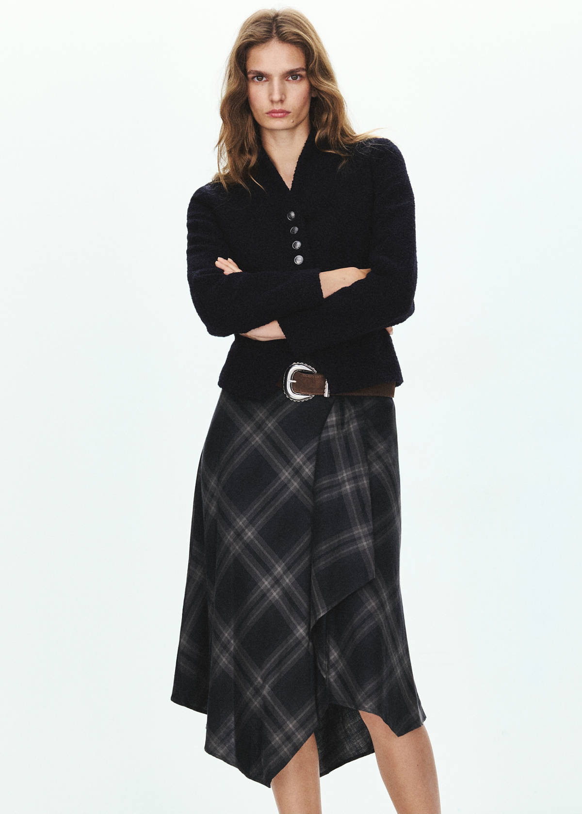Checked asymmetric skirt — Dark Heather Grey