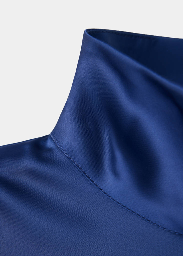 Satin high-neck dress — Night Blue