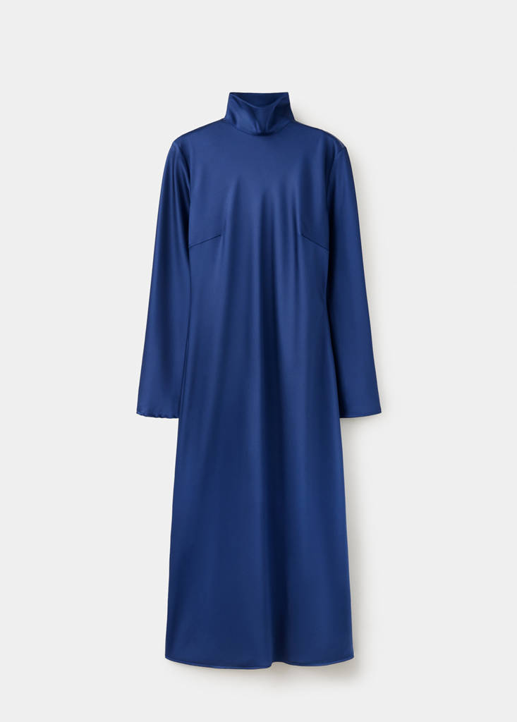 Satin high-neck dress — Night Blue