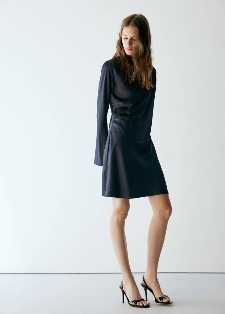 Satin draped dress — Navy