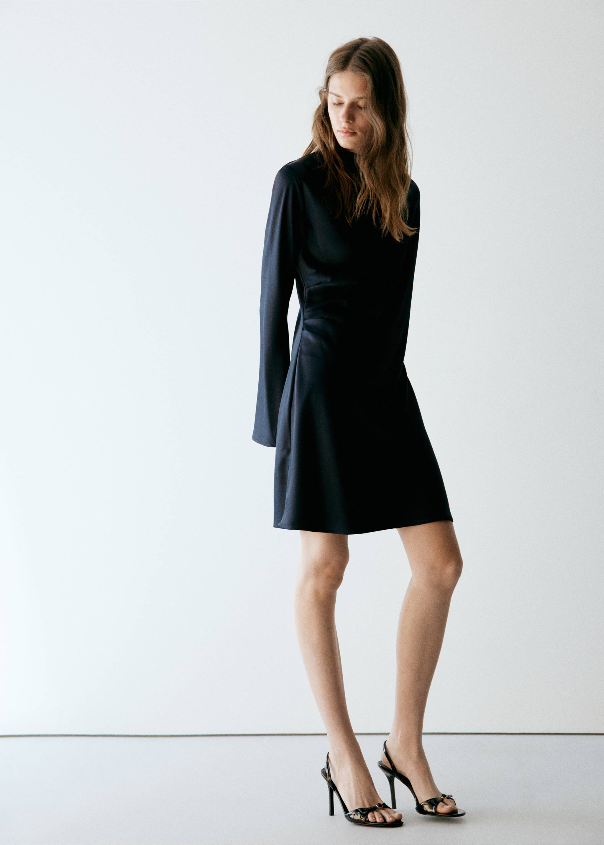 Satin draped dress - General plane, Navy. Ref: 37015996-00.