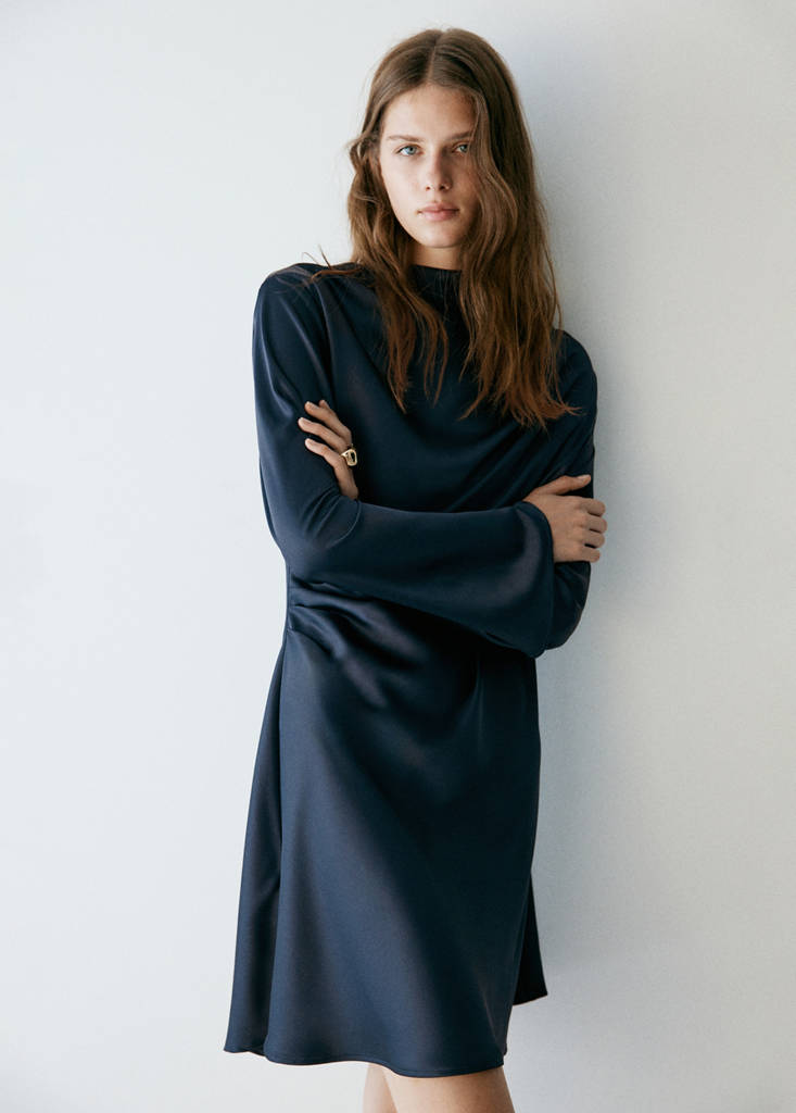 Satin draped dress — Navy