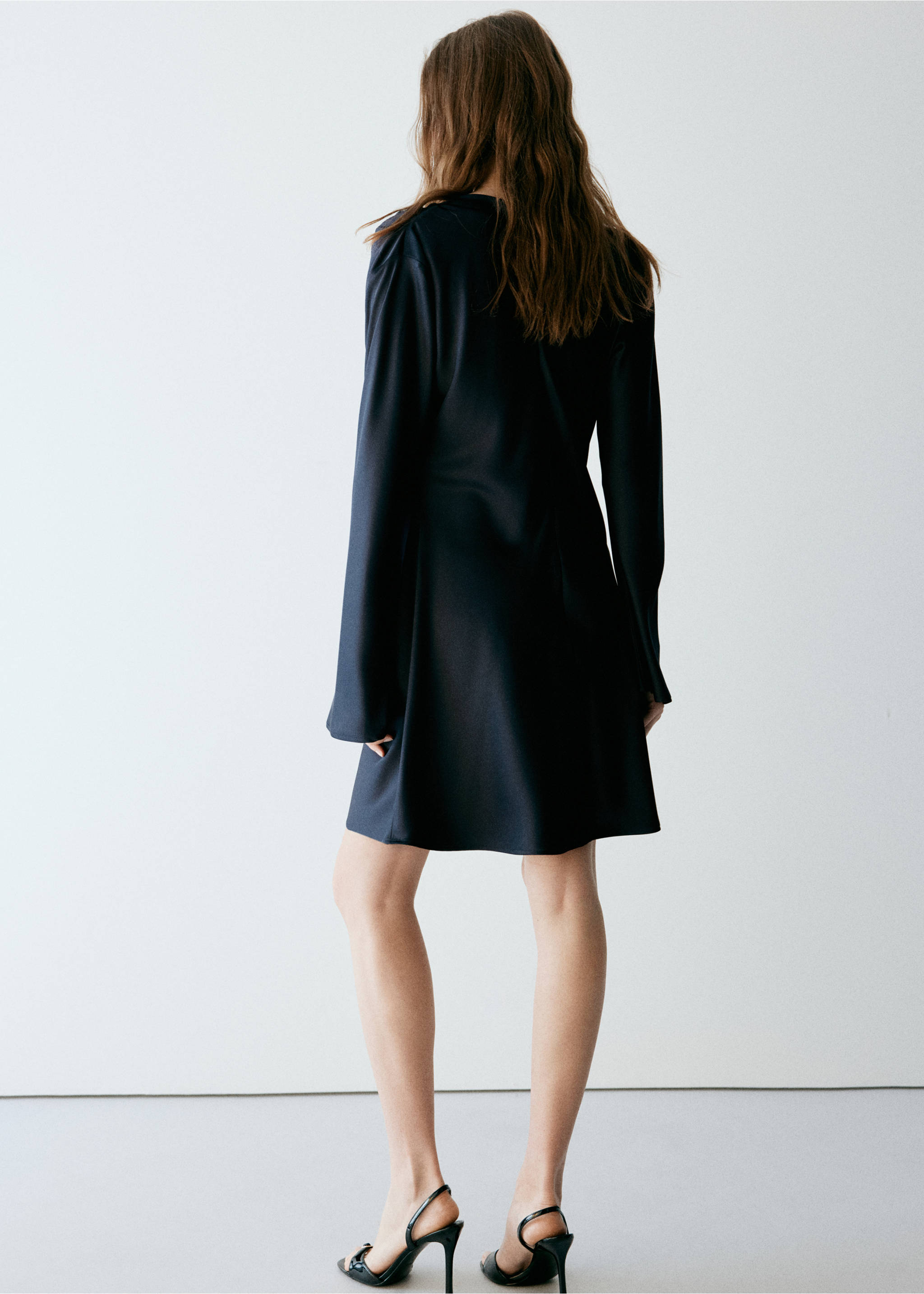 Satin draped dress - Reverse of the article, Navy. Ref: 37015996-00.