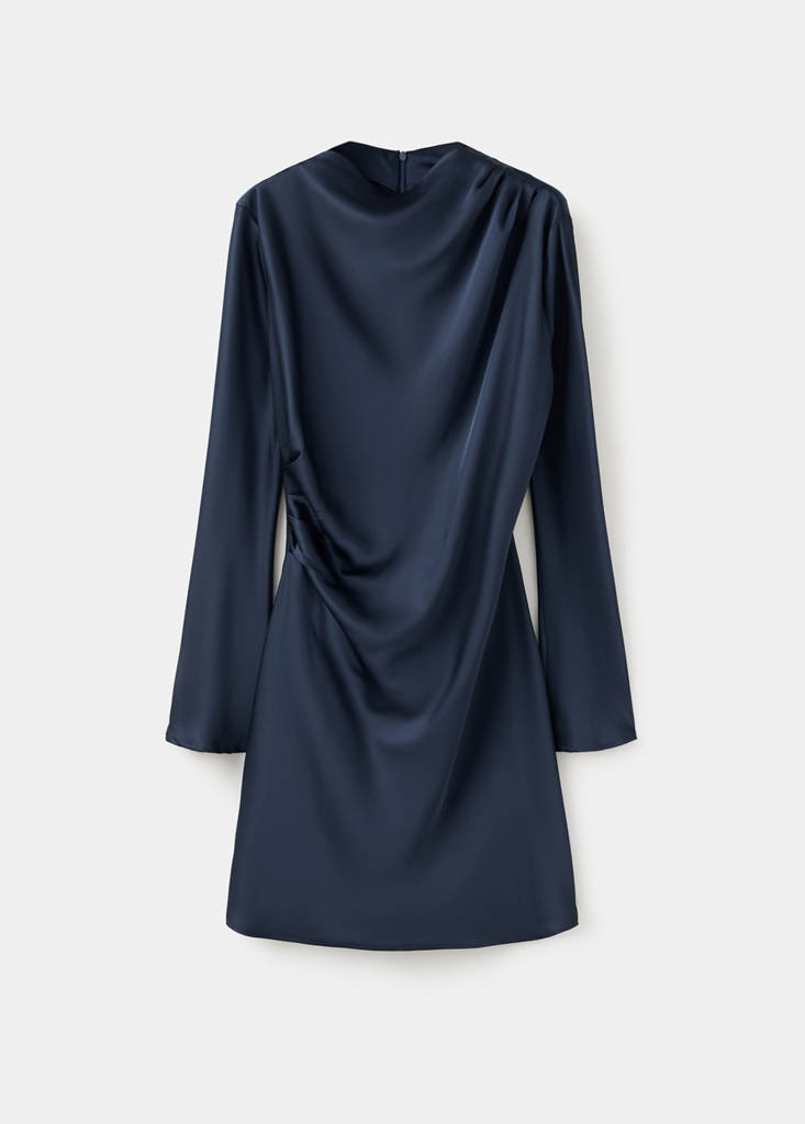 Satin draped dress — Navy