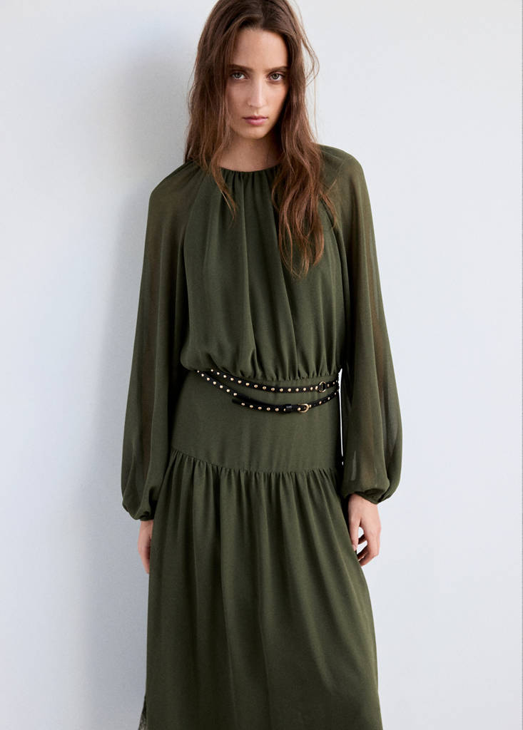 Lace Dress With Double Low Belt