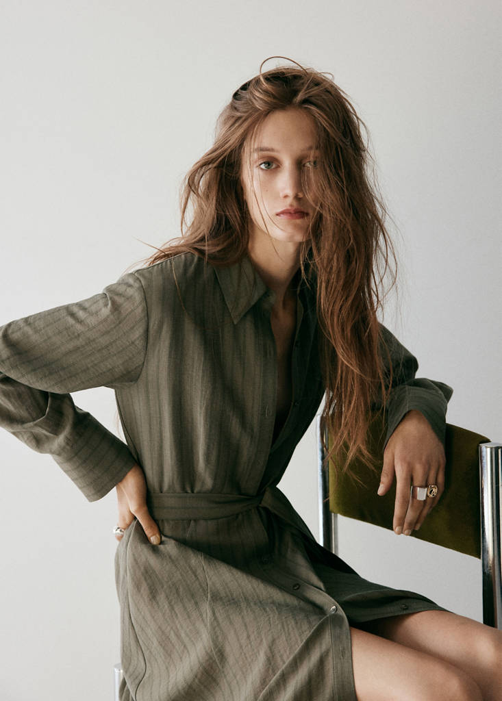 Vestido camisero raya diplomática — Khaki