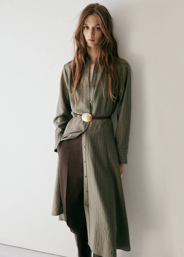 Vestido camisero raya diplomática — Khaki