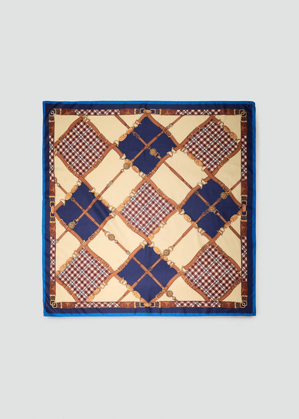 Printed diamond-pattern scarf — Blue