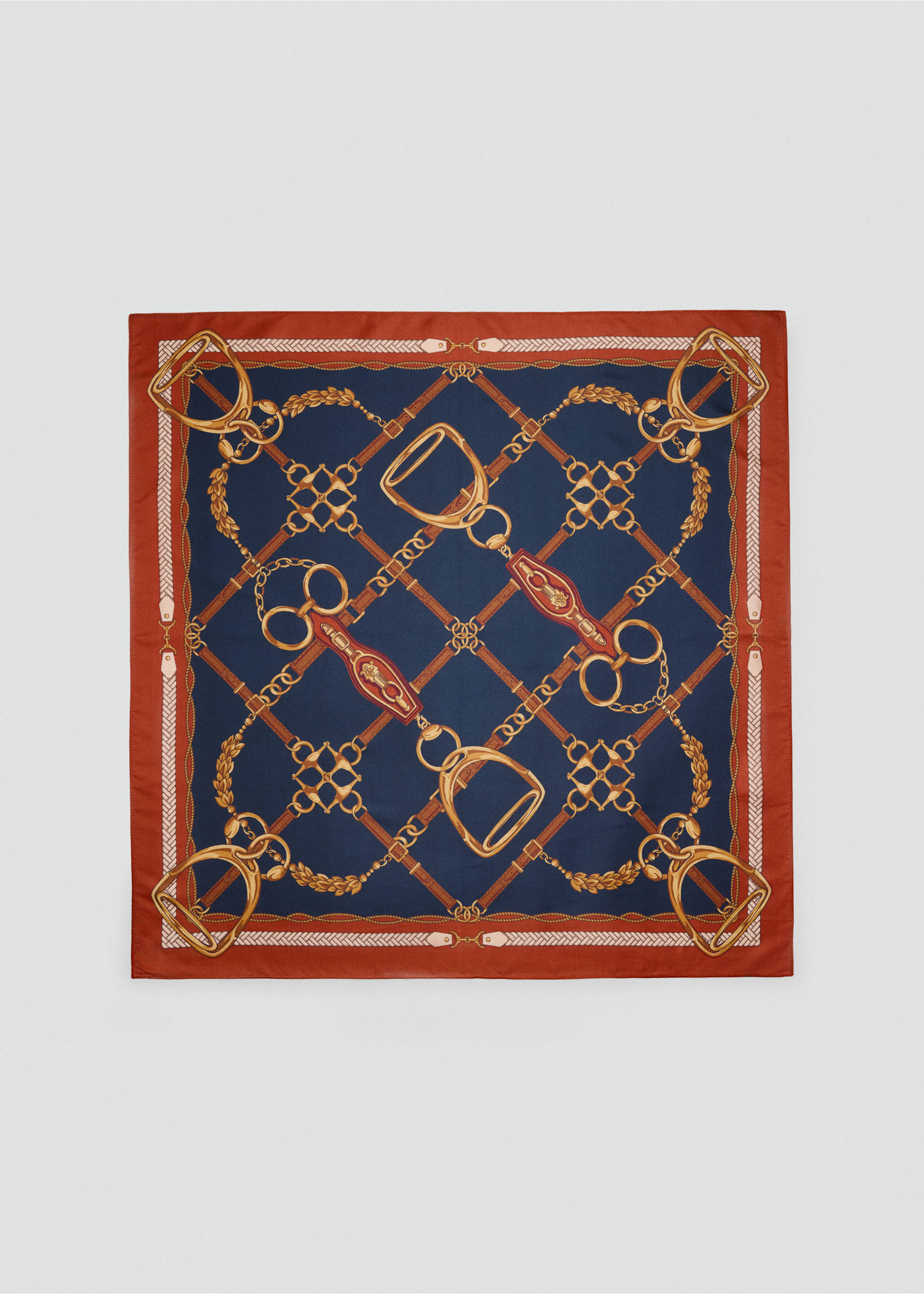 Chain-print scarf - Article without model, Navy. Ref: 37016005-00.