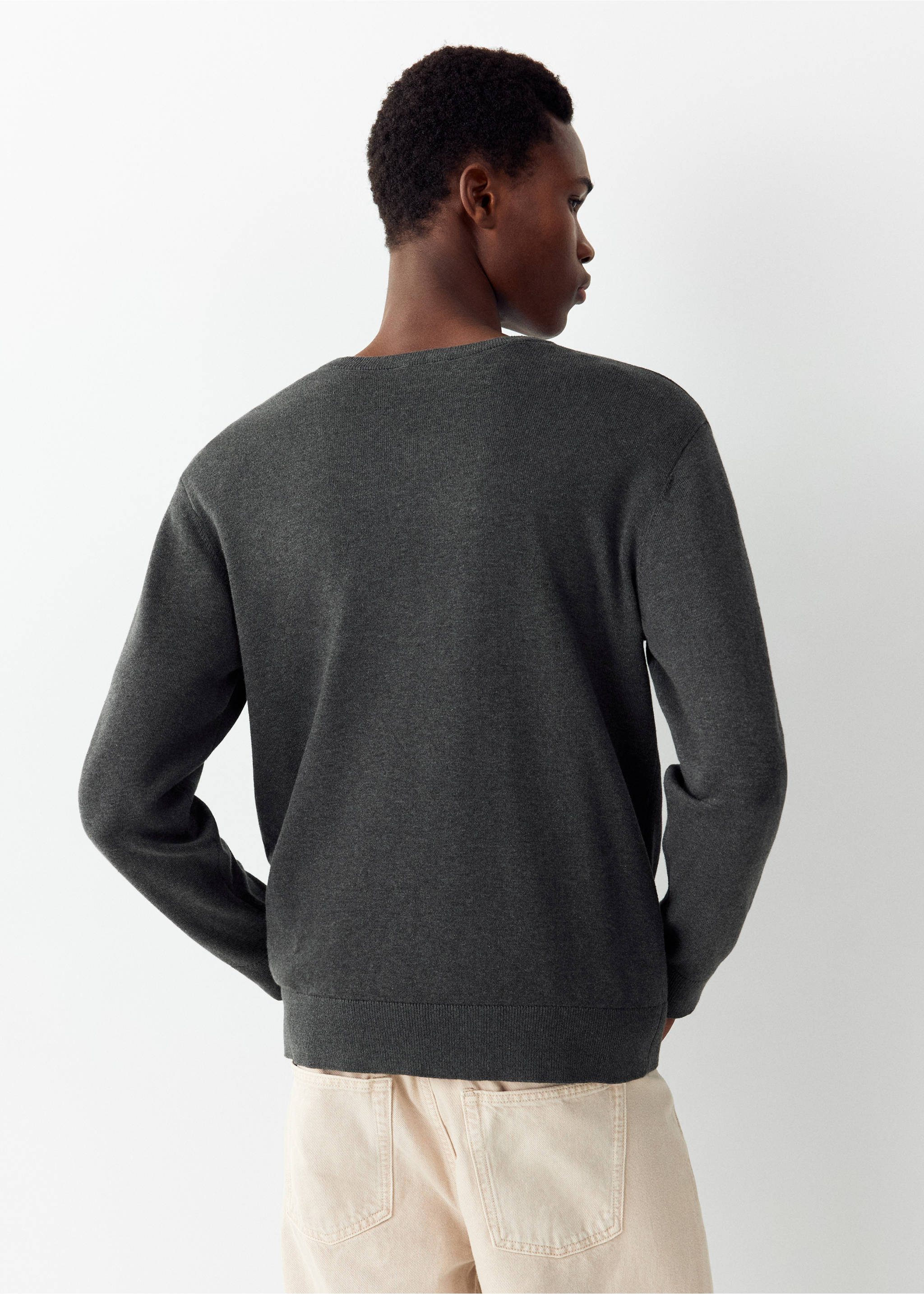 V-neck cotton sweater - Reverse of the article, Medium Heather Grey. Ref: 37016006-00.