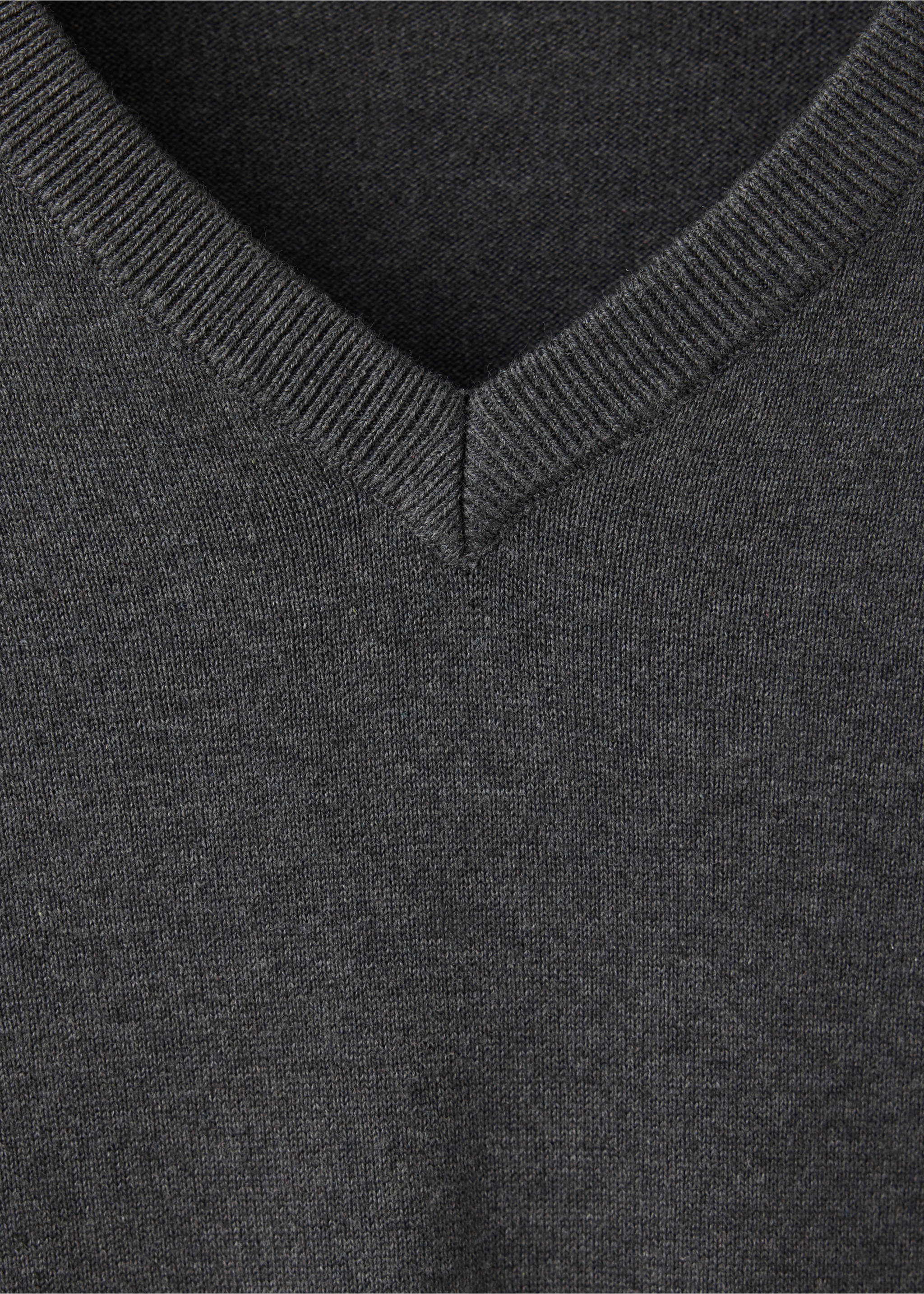 V-neck cotton sweater - Details of the article 8, Medium Heather Grey. Ref: 37016006-00.