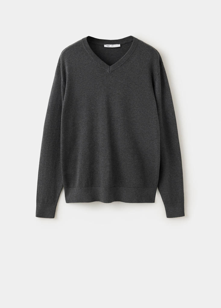 V-neck cotton sweater — Medium Heather Grey