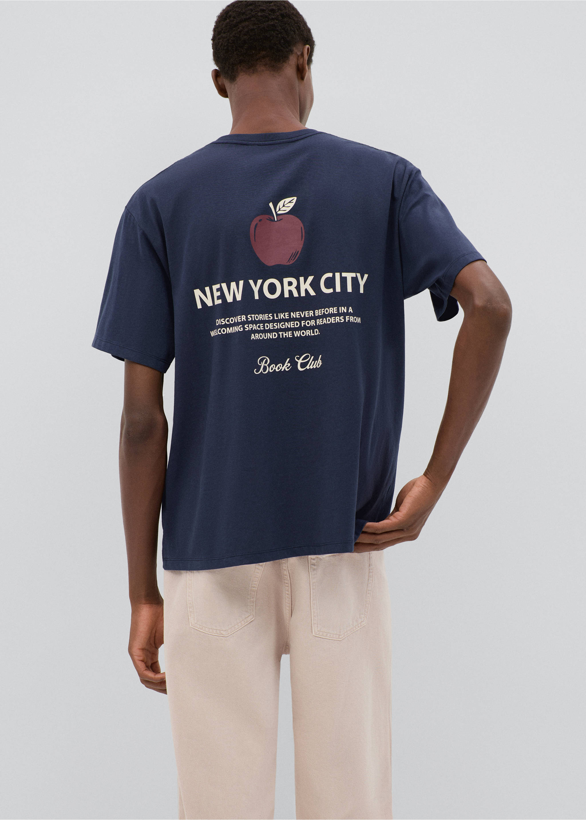 Cotton T-shirt with NYC graphic print - Reverse of the article, Navy. Ref: 37016008-00.