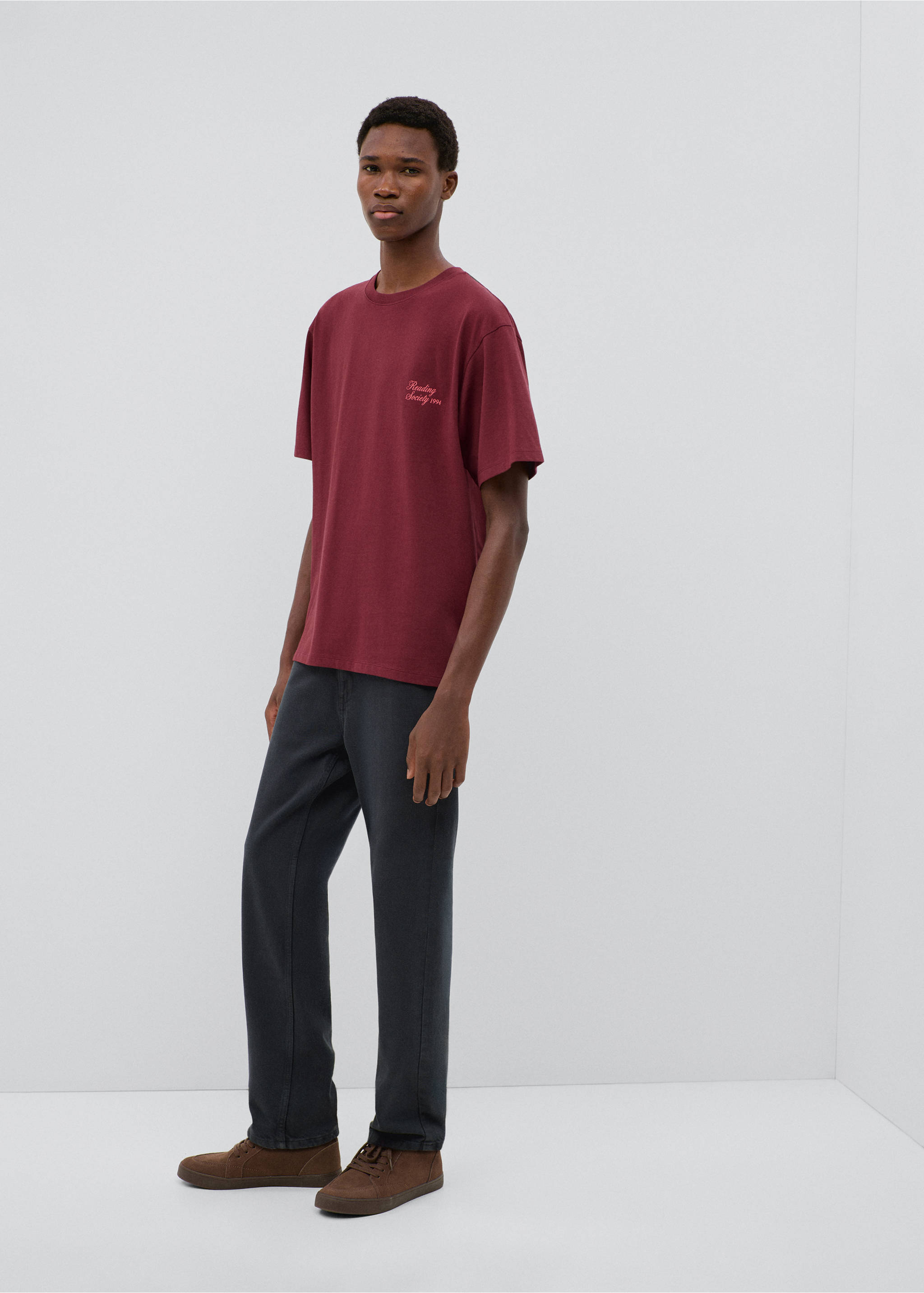 Printed cotton-blend t-shirt - General plane, Burgundy. Ref: 37016009-00.