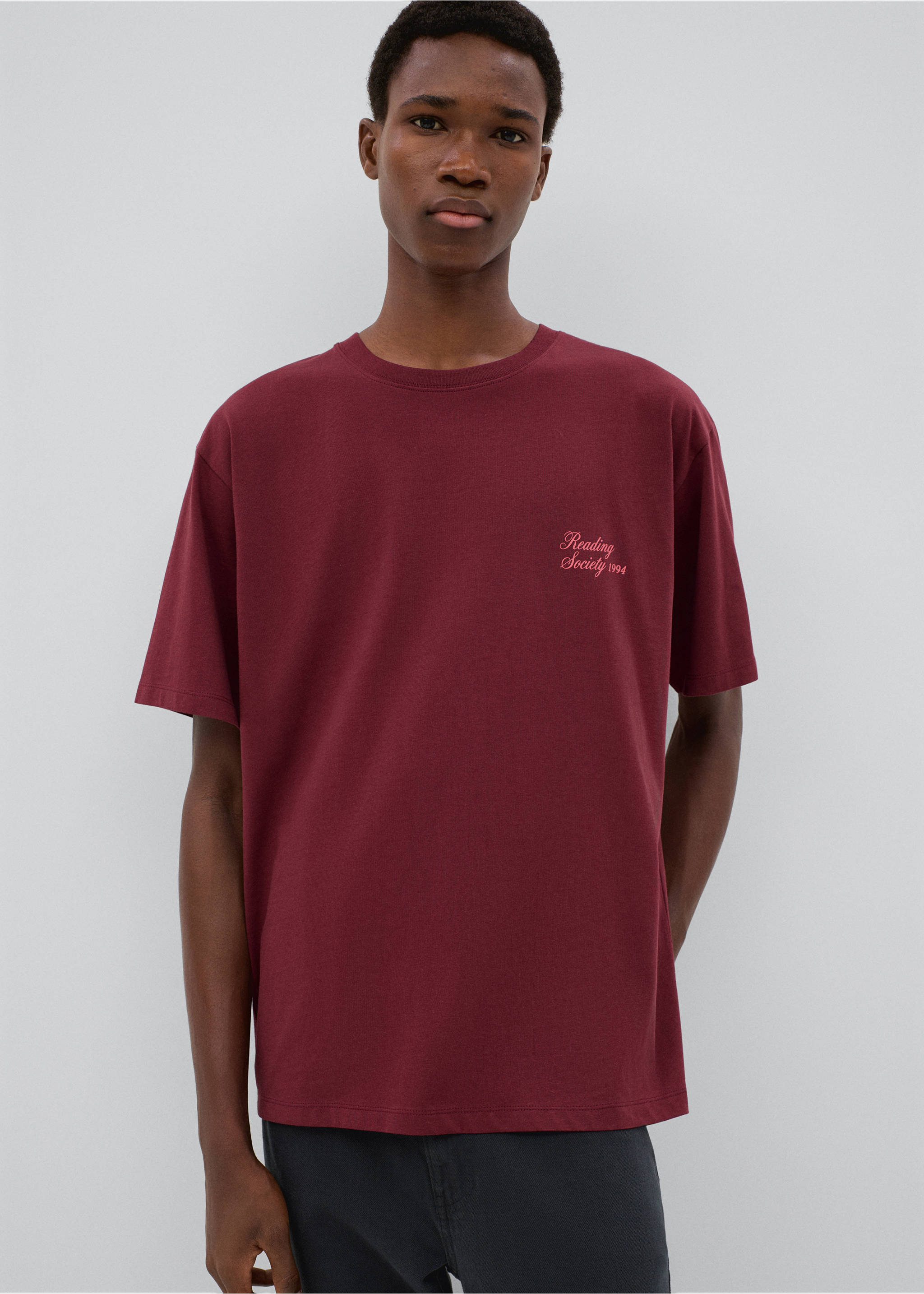 Printed cotton-blend t-shirt - Medium plane, Burgundy. Ref: 37016009-00.