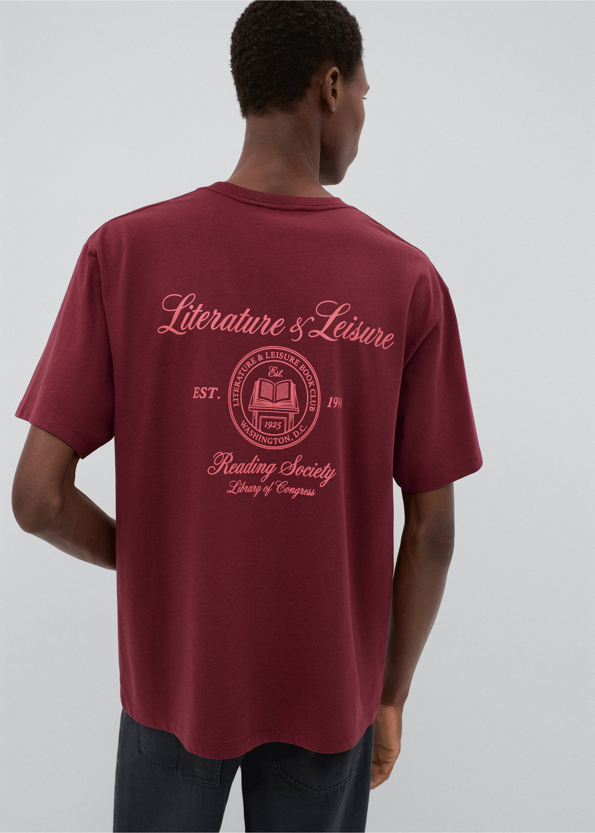 Printed cotton-blend t-shirt - Reverse of the article, Burgundy. Ref: 37016009-00.