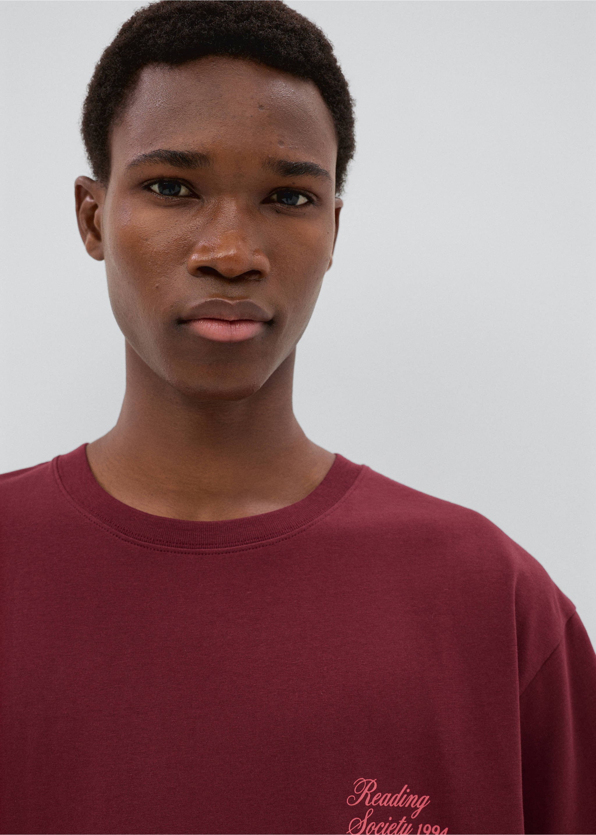 Printed cotton-blend t-shirt - Details of the article 1, Burgundy. Ref: 37016009-00.