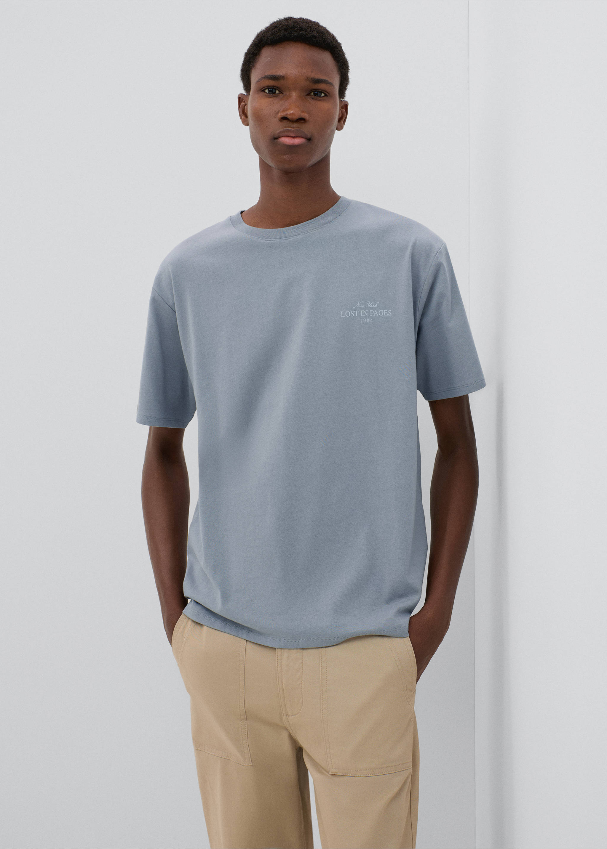 Printed cotton-blend t-shirt - Medium plane, Blue. Ref: 37016010-00.