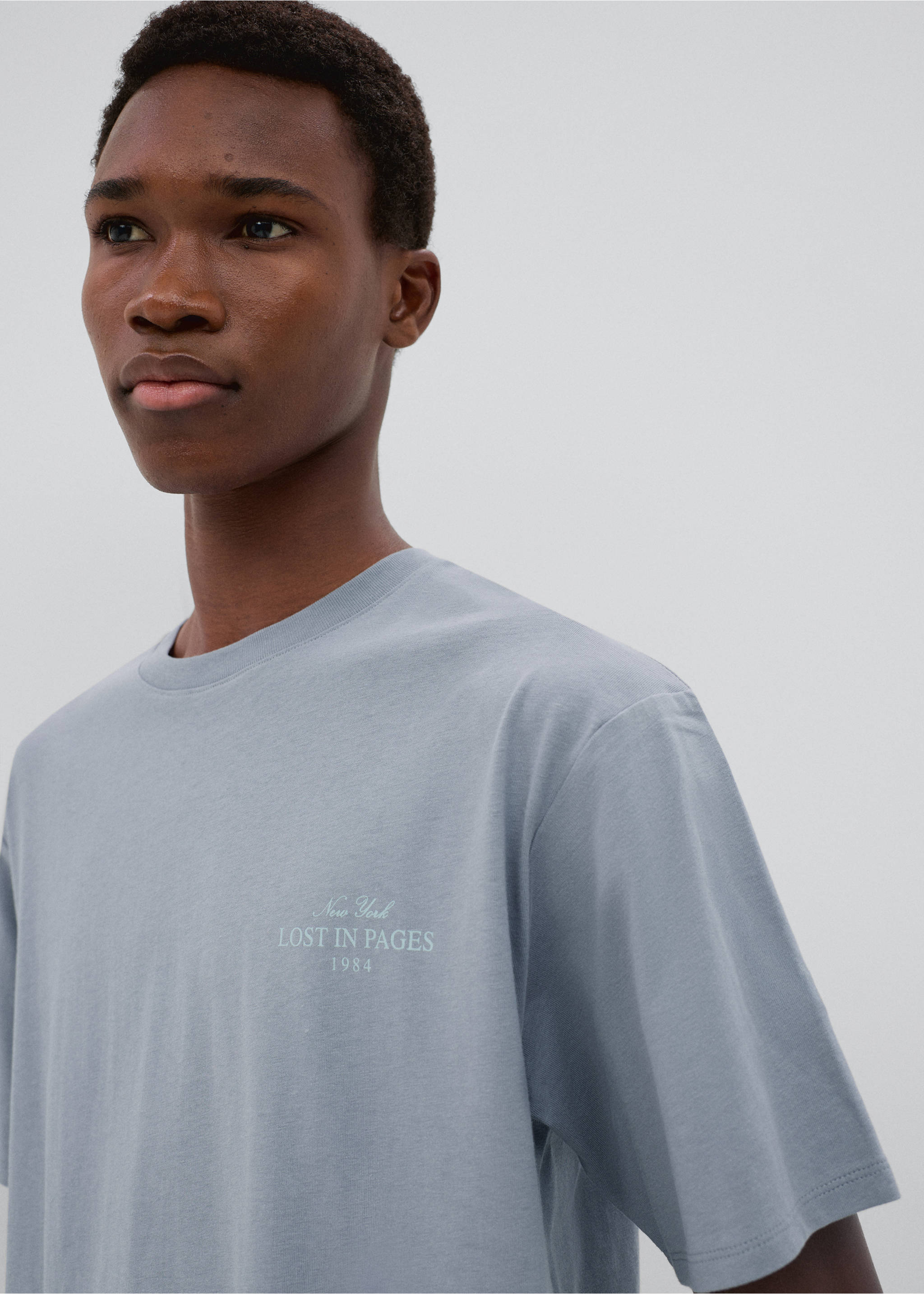 Printed cotton-blend t-shirt - Details of the article 1, Blue. Ref: 37016010-00.