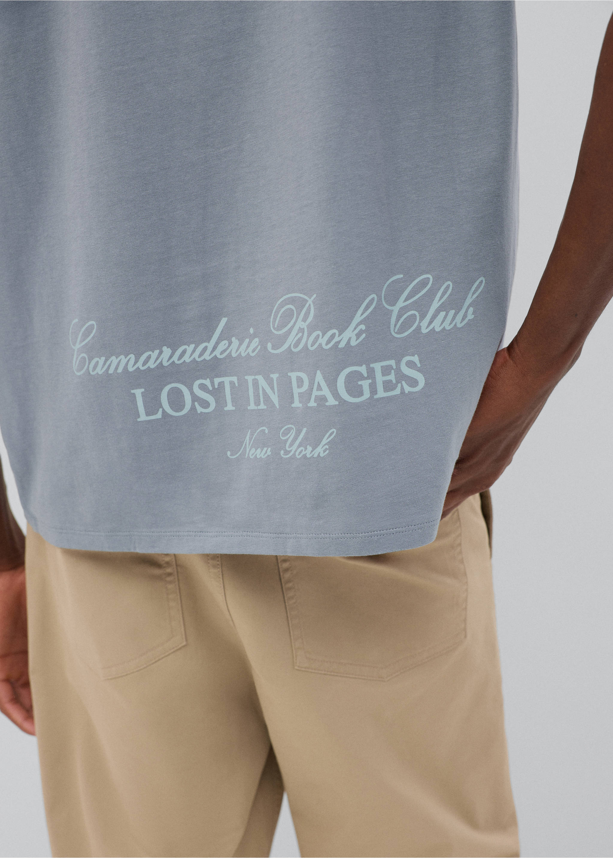 Printed cotton-blend t-shirt - Details of the article 3, Blue. Ref: 37016010-00.