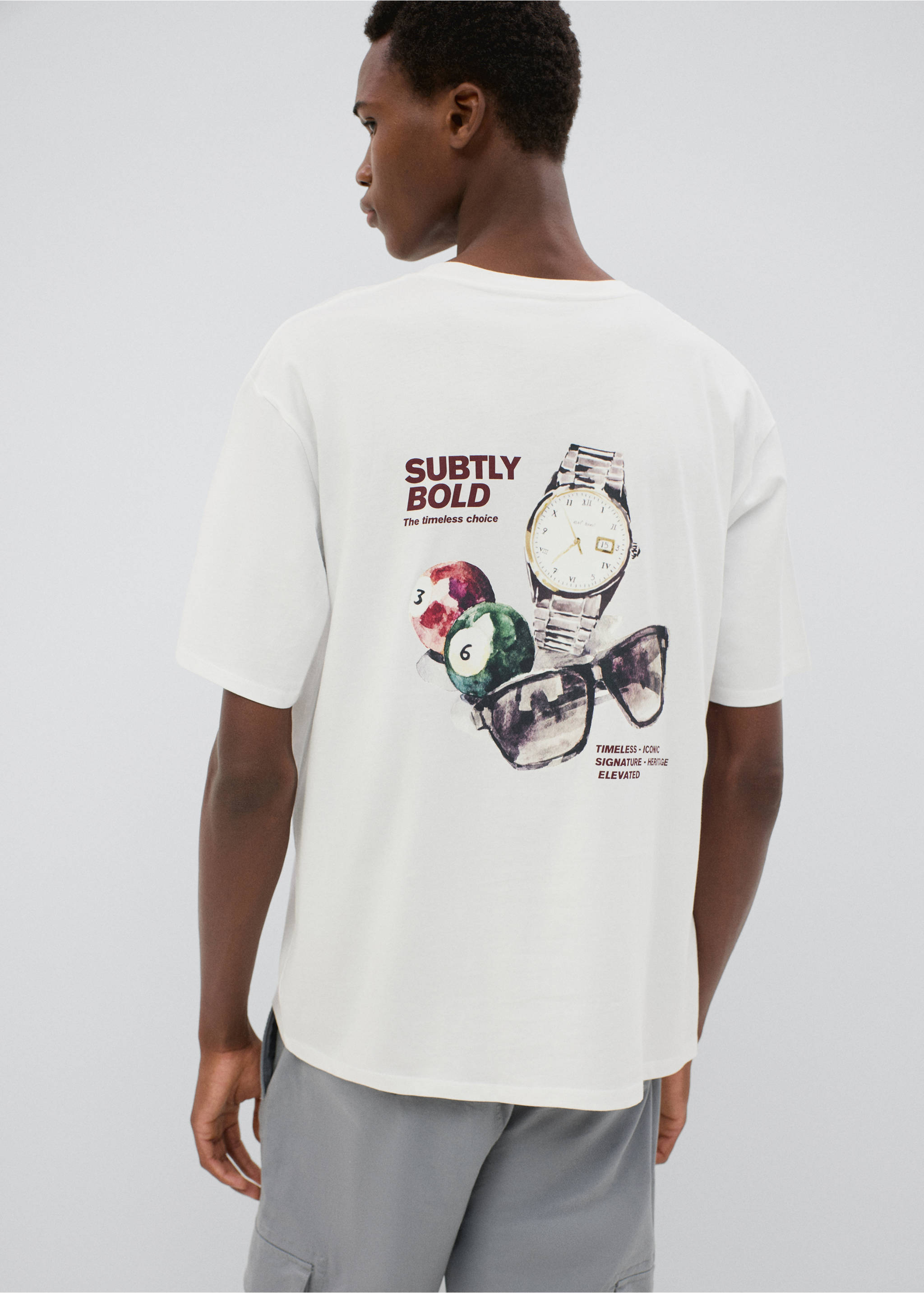 Cotton T-shirt with graphic print - Reverse of the article, Off White. Ref: 37016011-00.