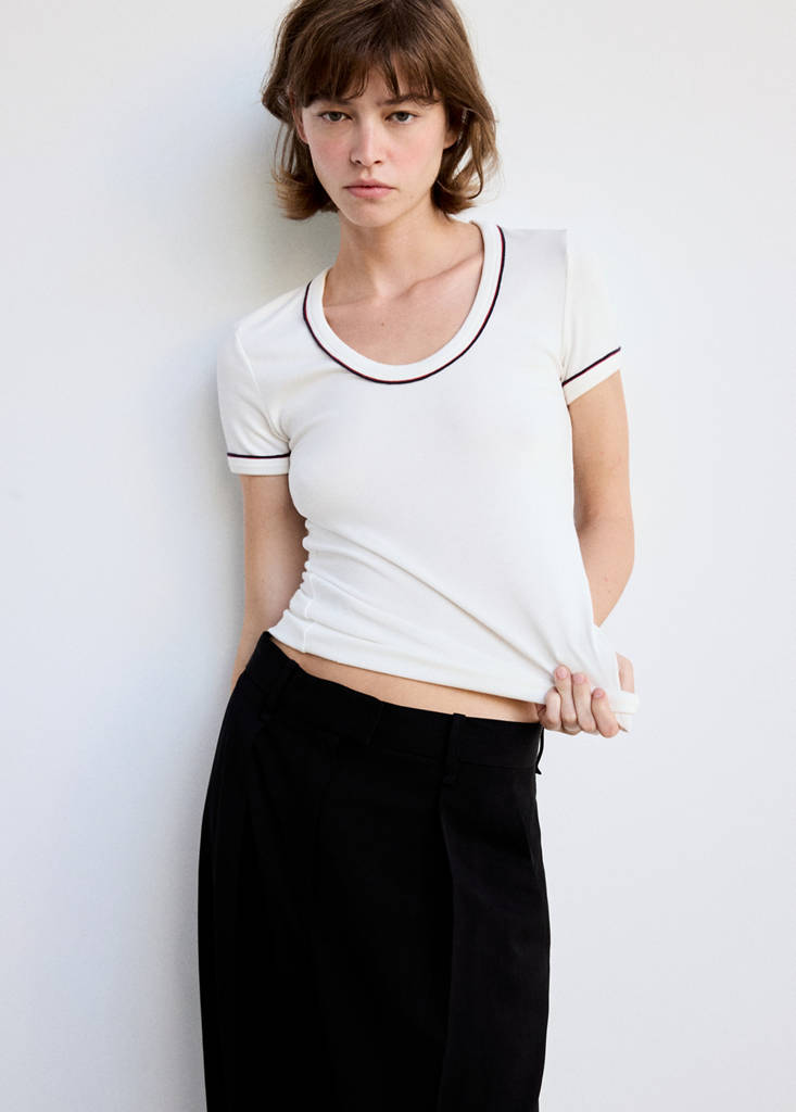 Ribbed t-shirt with piping — White