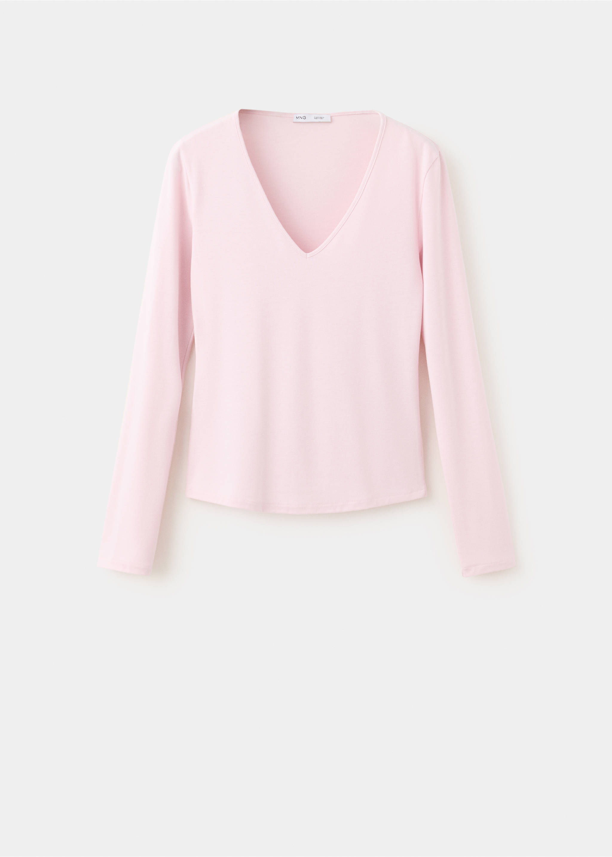 Fitted V-neck T-shirt - Article without model, Pink. Ref: 37016015-00.