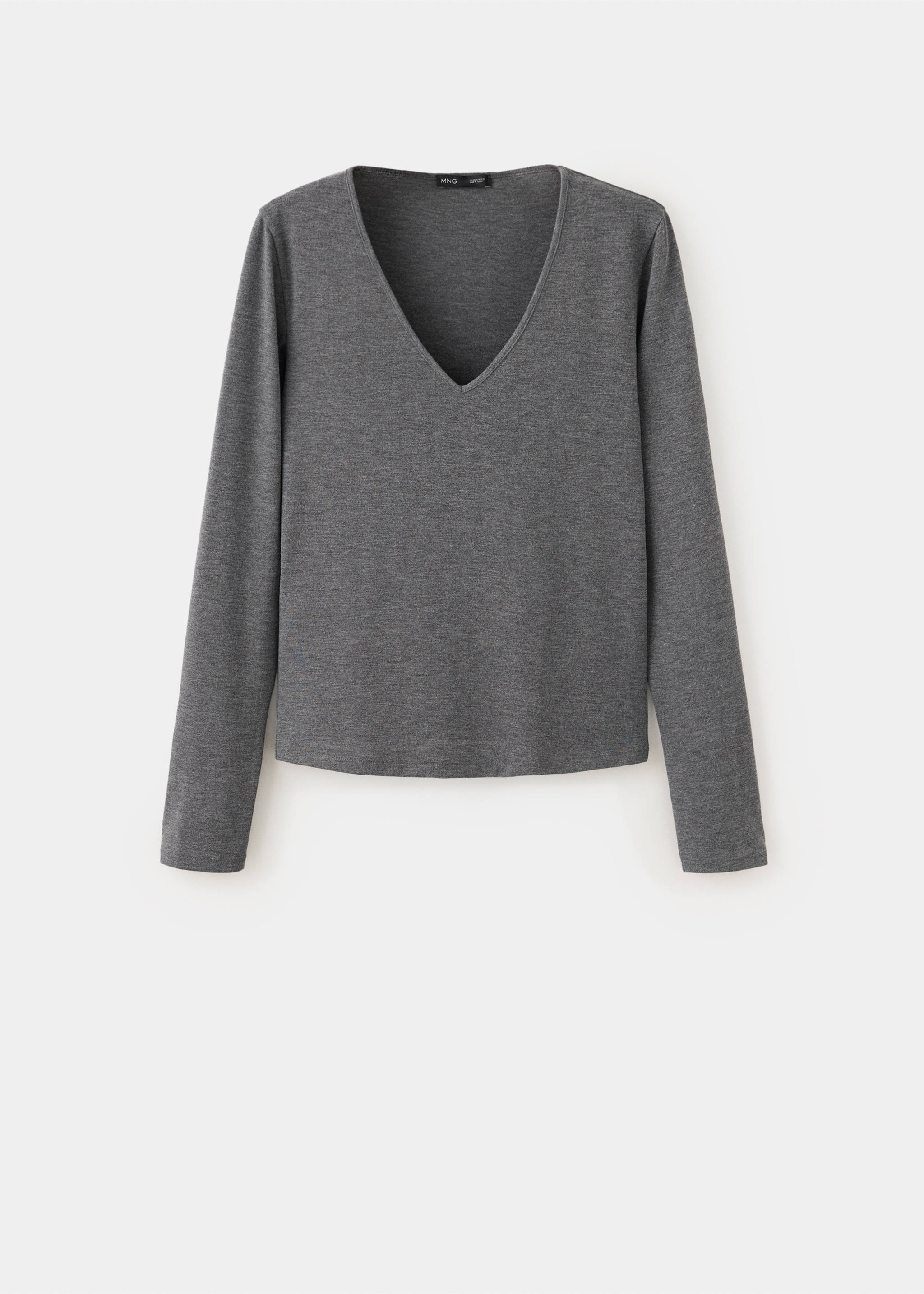 Fitted V-neck T-shirt - Article without model, Dark Heather Grey. Ref: 37016015-00.