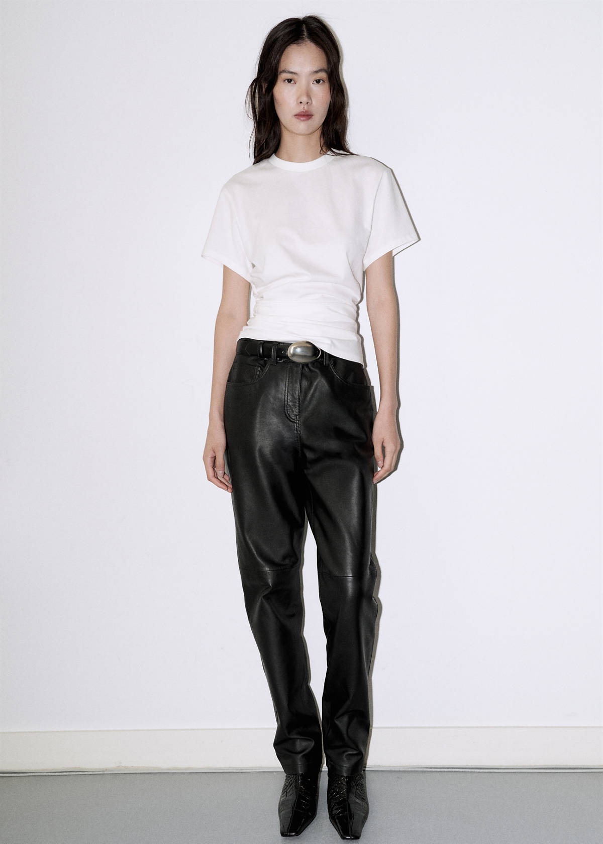 Gathered cotton t-shirt — White