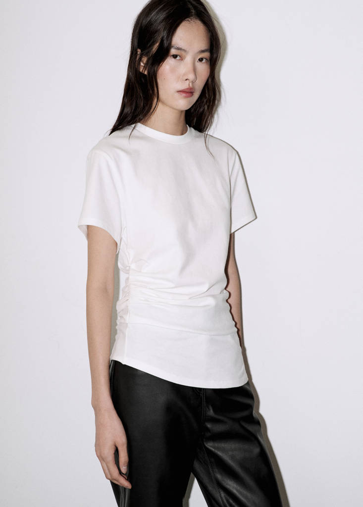 Gathered cotton t-shirt — White