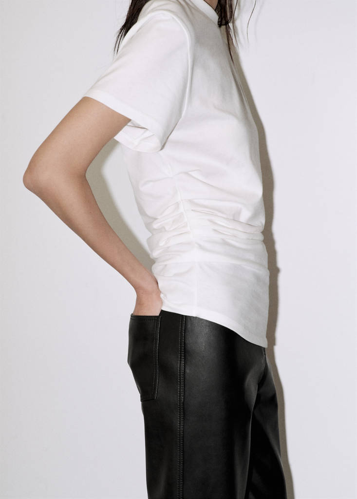 Gathered cotton t-shirt — White