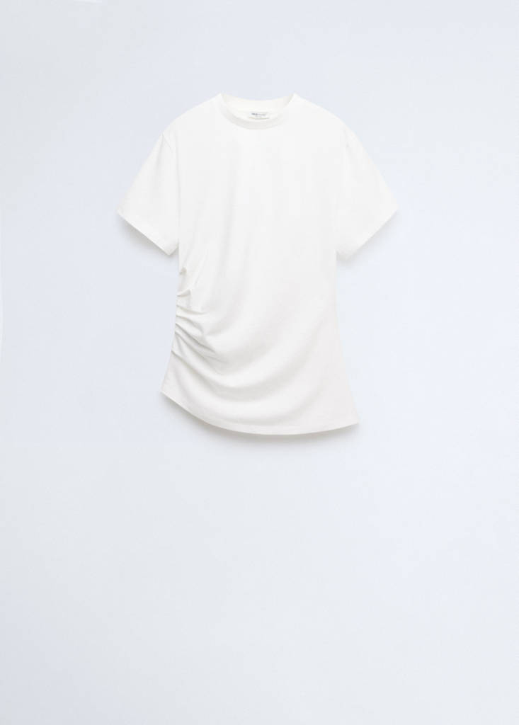 Gathered cotton t-shirt — White