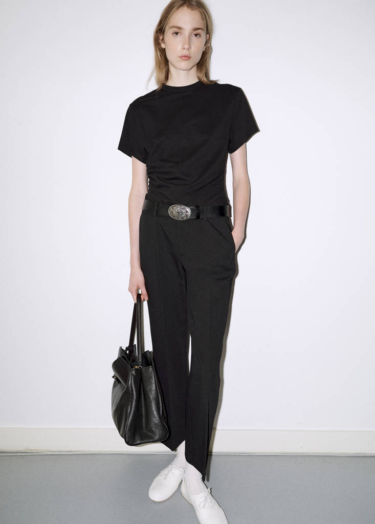 Gathered cotton t-shirt — Black