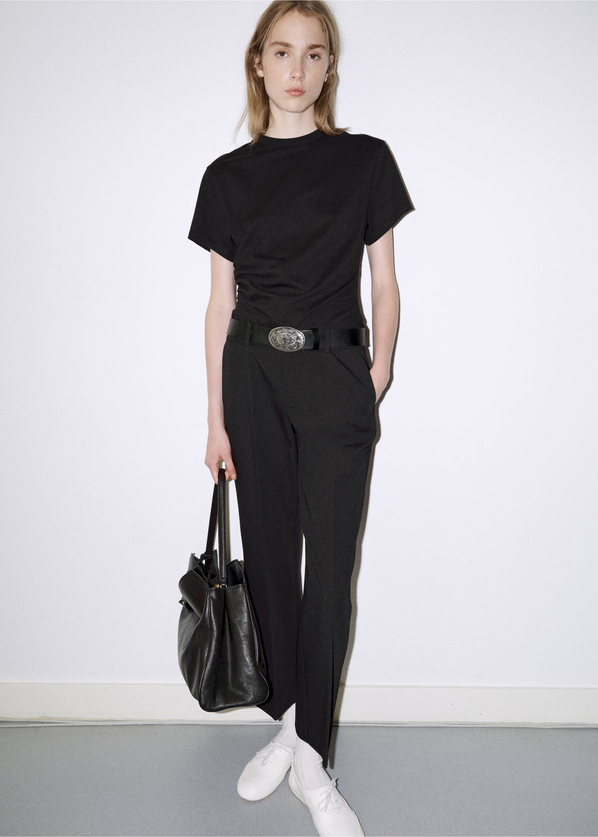 Gathered cotton t-shirt - General plane, Black. Ref: 37016018-00.