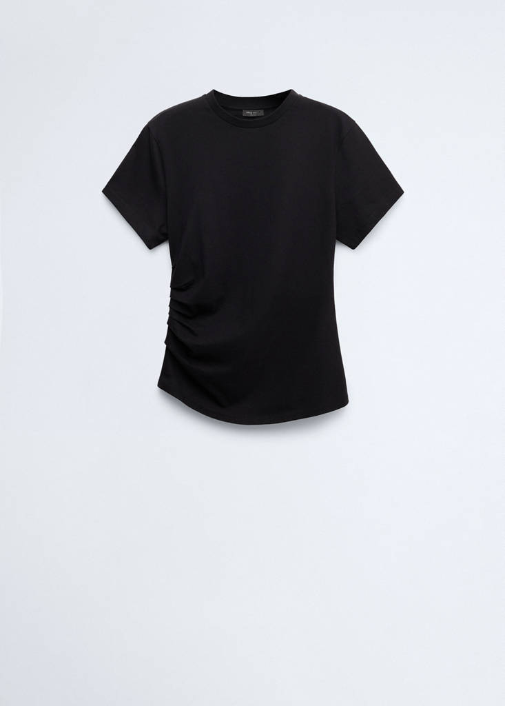 Gathered cotton t-shirt — Black