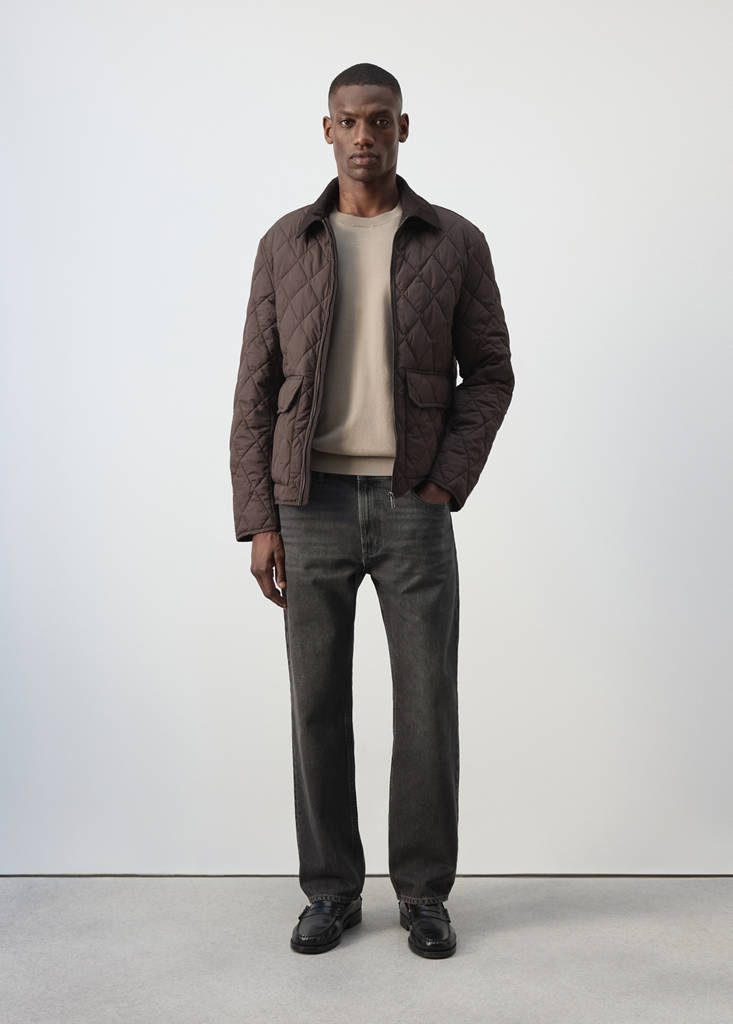 Quilted water repellent jacket — Brown