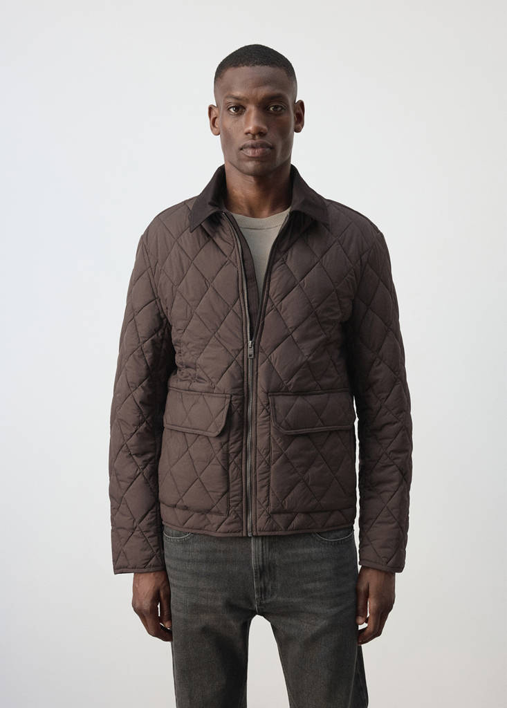 Quilted water repellent jacket — Brown
