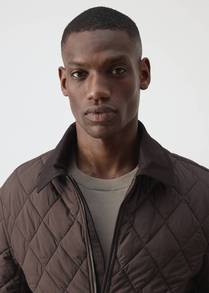 Quilted water repellent jacket — Brown
