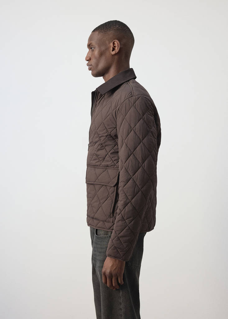 Quilted water repellent jacket — Brown