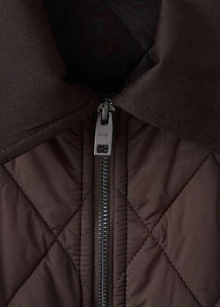 Quilted water repellent jacket — Brown
