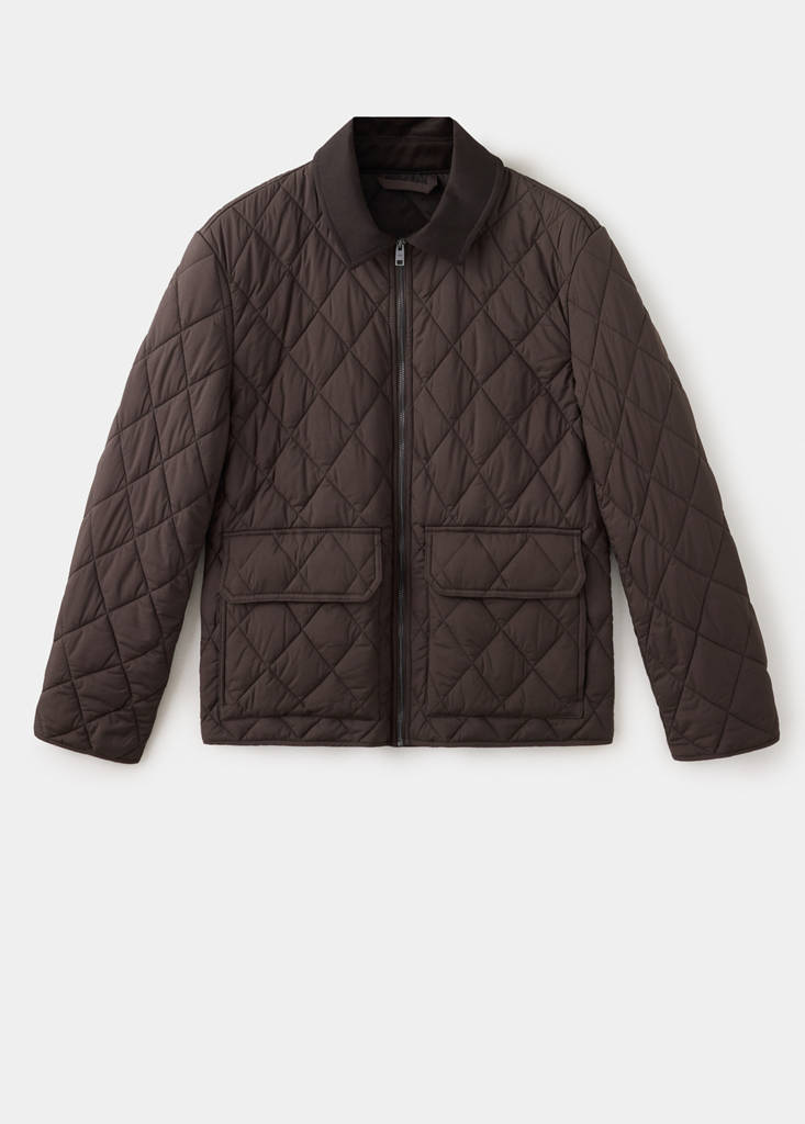 Quilted water repellent jacket — Brown