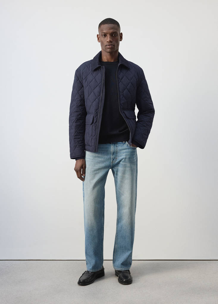 Quilted water repellent jacket — Night Blue