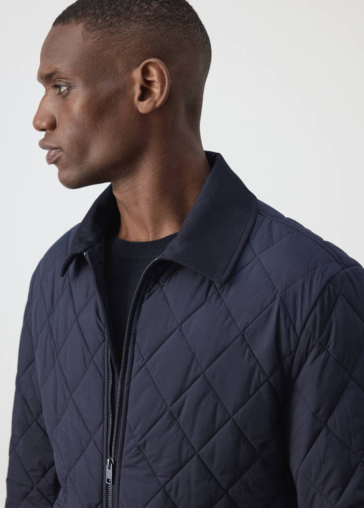 Quilted water repellent jacket — Night Blue