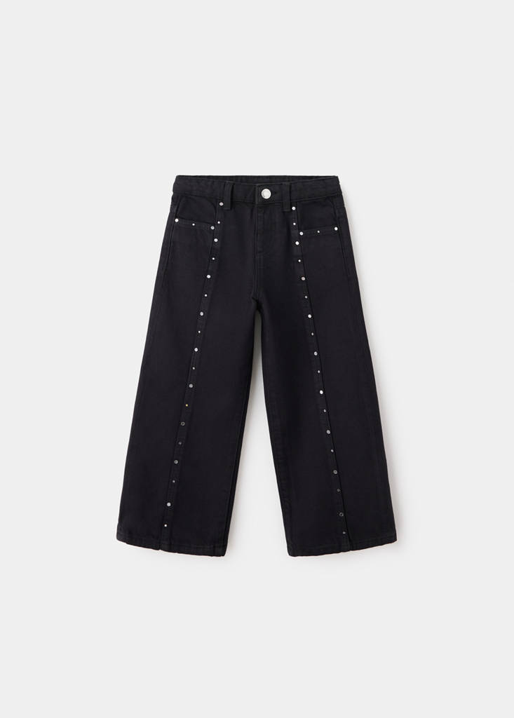 Straight-leg jeans with stud details — Black denim