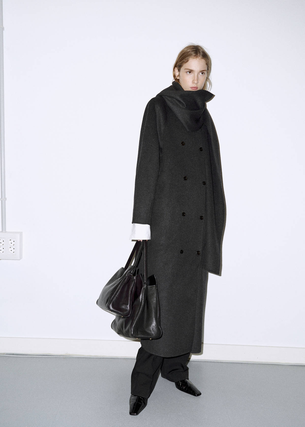 Wool coat with detachable scarf — Dark Heather Grey
