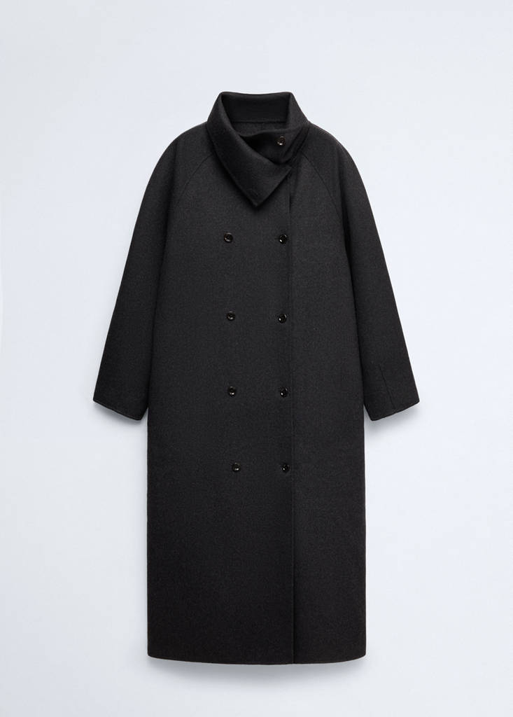 Wool coat with detachable scarf — Dark Heather Grey
