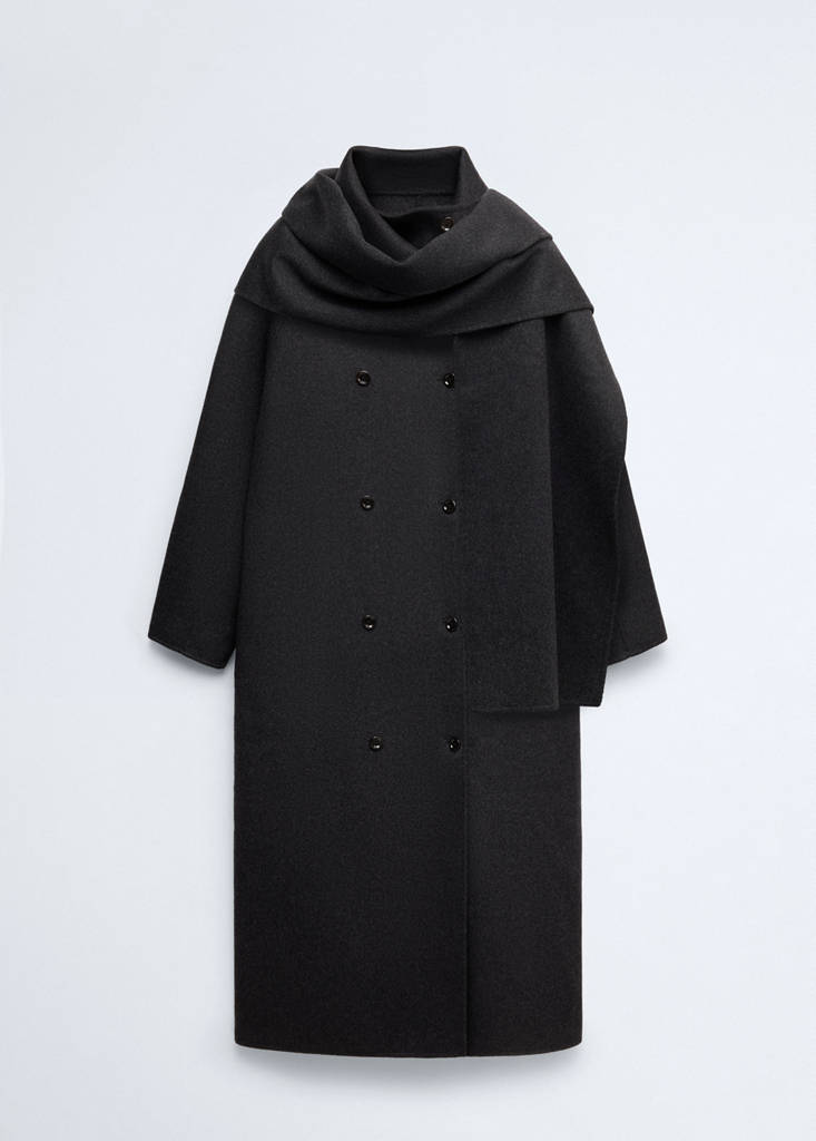 Wool coat with detachable scarf — Dark Heather Grey