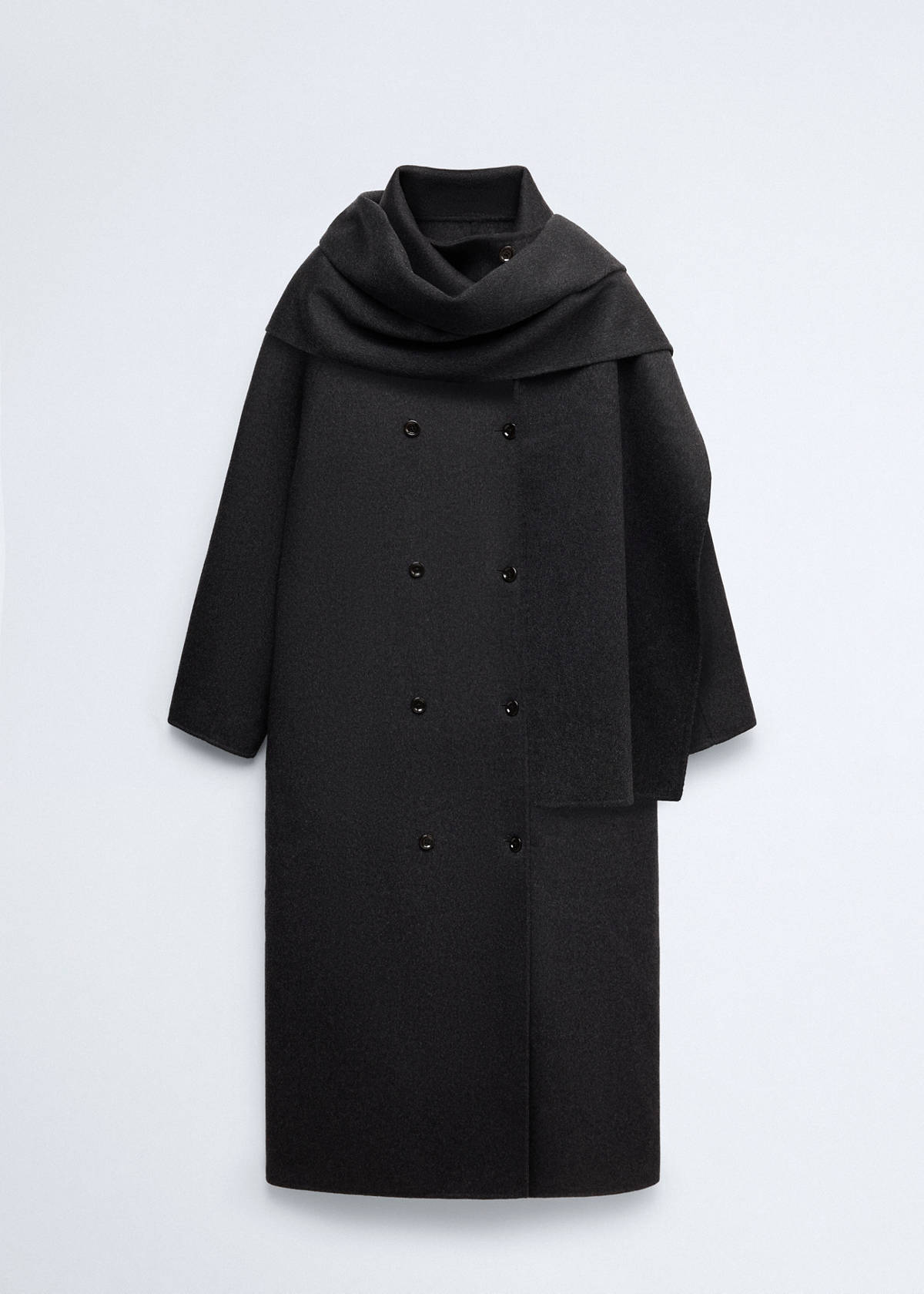 Wool coat with detachable scarf — Dark Heather Grey